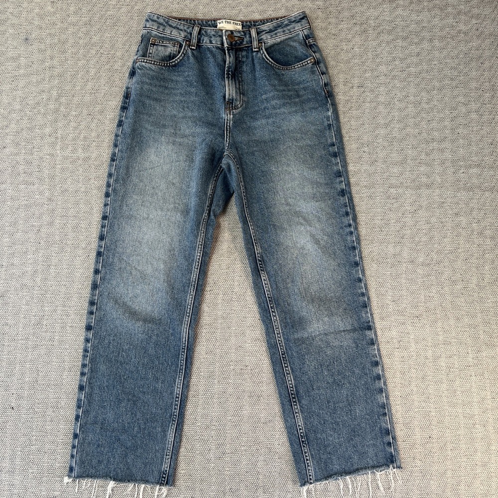 Free People We the Free 26 Blue Jeans High Rise Straight Leg Raw Hem